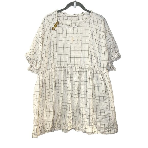 Urban Outfitters Dina Button Front Frock Dress Size XS/S White Window Pane Plaid - Picture 2 of 8